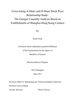 Cross-Listing A-Share and H-Share Stock Price Relationship Study: the Granger Causality Analysis Based on Establishment of Shanghai-Hong Kong Connect