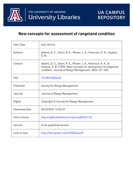 New Concepts for Assessment of Rangeland Condition