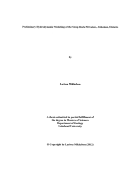 Preliminary Hydrodynamic Modeling of the Steep Rock Pit Lakes, Atikokan, Ontario