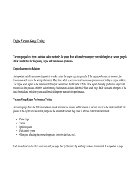 Engine Vacuum Gauge Testing