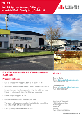 TO LET Unit 25 Spruce Avenue, Stillorgan Industrial Park, Sandyford, Dublin 18