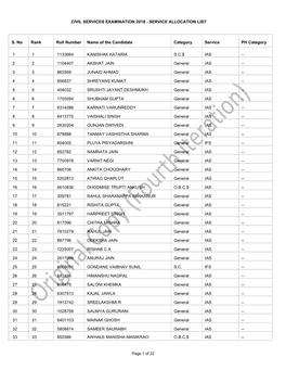 SERVICE ALLOCATION LIST S. No Rank Roll Number Name of The