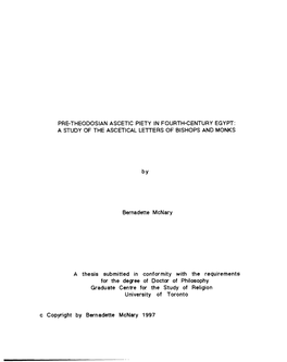 PRE-THEODOSIAN ASCETIC PIETY in FOURTH-CENTURY EGVPT: a STUDY of the ASCETICAL Lelters of BISHOPS and MONKS