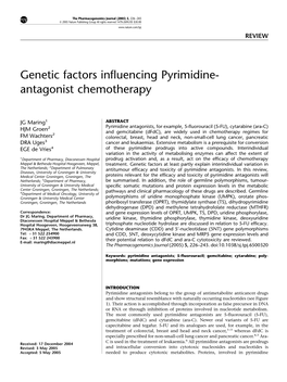 Genetic Factors Influencing Pyrimidine- Antagonist Chemotherapy