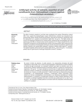 Antifungal Activity of Extracts, Essential Oil and Constituents from Petroselinum Crispum Against Colletotrichum Acutatum