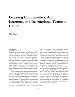 Learning Communities, Adult Learners, and Instructional Teams at IUPUI 1