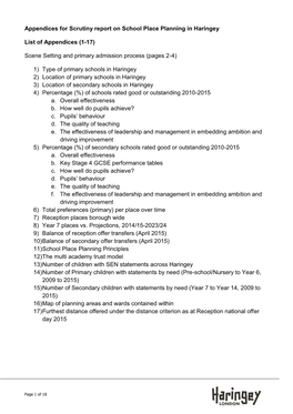 Appendices for Scrutiny Report on School Place Planning in Haringey