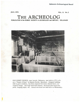 THE ARCHEOLOG PUBLICATION of the SUSSEX SOCIETY of ARCHEOLOOY and HISTORY, DELAWARE