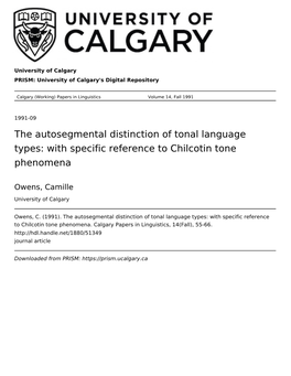 The Autosegmental Distinction of Tonal Language Types: with Specific Reference to Chilcotin Tone Phenomena