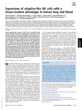 Expansions of Adaptive-Like NK Cells with a Tissue-Resident Phenotype in Human Lung and Blood