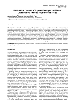 Mechanical Release of Phytoseiulus Persimilis and Amblyseius Swirskii on Protected Crops