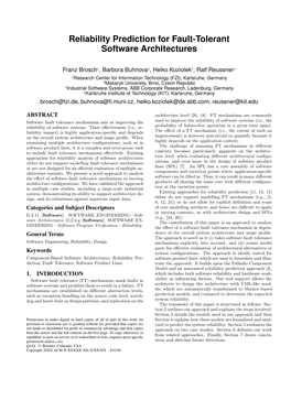 Reliability Prediction for Fault-Tolerant Software Architectures