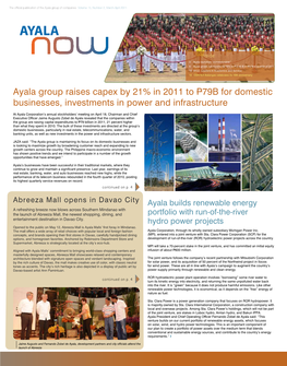 Ayala Group Raises Capex by 21% in 2011 to P79B for Domestic Businesses, Investments in Power and Infrastructure