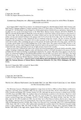 Notes on a Range Expansion and Summer Diet of the Mountain Caracara in the Andes of South-Central Chile