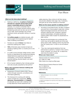 Stalking and Sexual Assault Fact Sheet