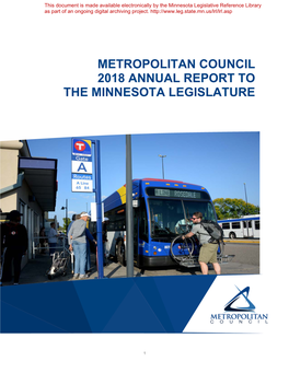 Metropolitan Council 2018 Annual Report to the Minnesota Legislature