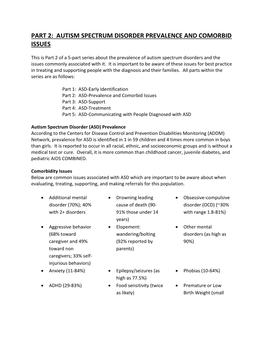 Part 2: Autism Spectrum Disorder Prevalence and Comorbid Issues