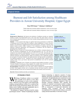 Burnout and Job Satisfaction Among Healthcare Providers in Aswan University Hospital, Upper Egypt