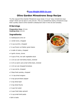 ©Lose-Weight-With-Us.Com Olive Garden Minestrone Soup Recipe