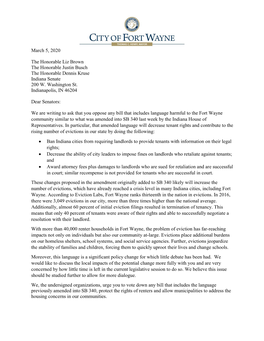City of Fort Wayne SB340 Opposition Letter