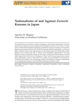 Nationalisms of and Against Zainichi Koreans in Japan