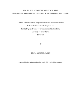 Health, Risk, and Environmental Justice for Indigenous Shellfish Harvesters in British Columbia, Canada