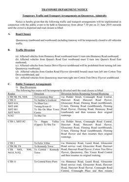 Temporary Traffic and Transport Arrangements on Queensway, Admiralty