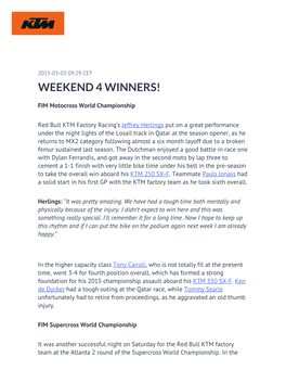 Weekend 4 Winners!