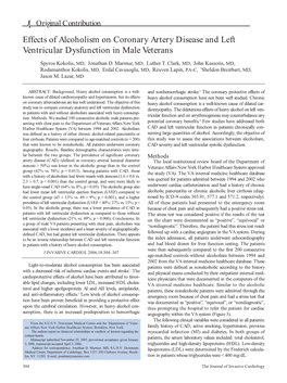 Effects of Alcoholism on Coronary Artery Disease and Left Ventricular Dysfunction in Male Veterans