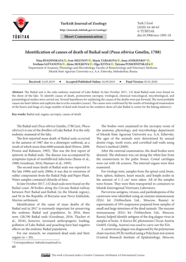 Identification of Causes of Death of Baikal Seal Pusa( Sibirica Gmelin, 1788)