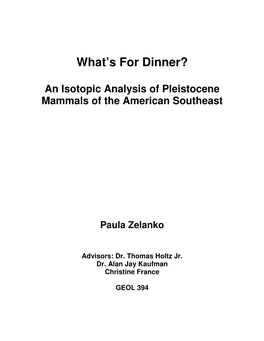 An Isotopic Analysis of Pleistocene Mammals of the American Southeast