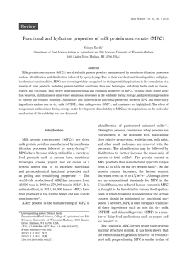 Functional and Hydration Properties of Milk Protein Concentrate (MPC)