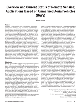 Overview and Current Status of Remote Sensing Applications Based on Unmanned Aerial Vehicles (Uavs)