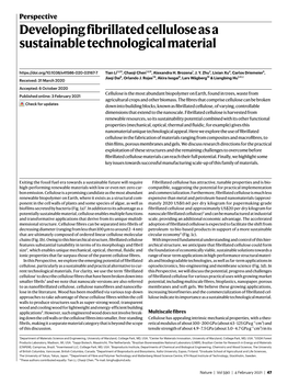 Developing Fibrillated Cellulose As a Sustainable Technological Material