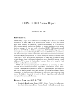 COIN-OR 2011 Annual Report