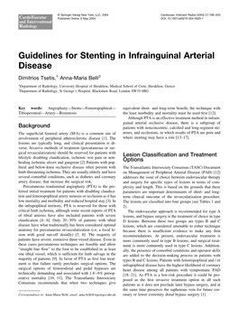 Guidelines for Stenting in Infrainguinal Arterial Disease