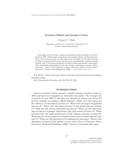 Economic Reform and Growth in China
