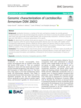Lactobacillus Fermentum DSM 20052 Katelyn Brandt1,2, Matthew A