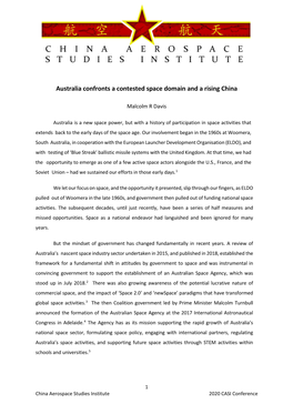 Australia Confronts a Contested Space Domain and a Rising China