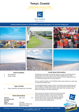 Towyn, Coastal St Michaels Caravan Park Penisaf Avenue, Towyn, Abergele LL22 9LN