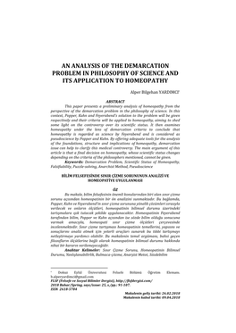 An Analysis of the Demarcation Problem in Philosophy of Science and Its Application to Homeopathy