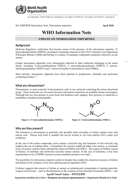 WHO Information Note UPDATE on NITROSAMINE IMPURITIES