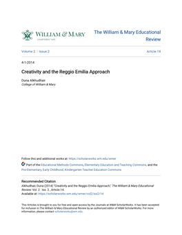 Creativity and the Reggio Emilia Approach