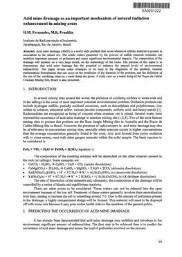 Acid Mine Drainage As an Important Mechanism of Natural Radiation Enhancement in Mining Areas