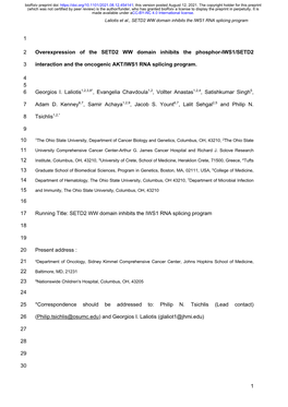 1 1 Overexpression of the SETD2 WW Domain Inhibits the Phosphor-IWS1