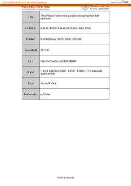 Title the Effects of Combining Guaiacol and Syringol on Their Pyrolysis