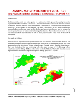 ANNUAL ACTIVITY REPORT (FY 2016 – 17) Improving Sex Ratio and Implementation of PC PNDT Act