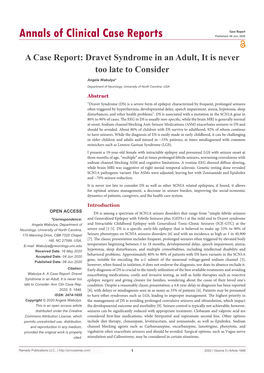 A Case Report: Dravet Syndrome in an Adult, It Is Never Too Late to Consider