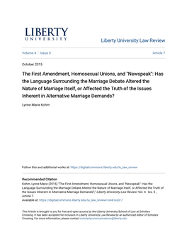 The First Amendment, Homosexual Unions, And