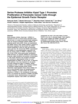 Serine Protease Inhibitor Kazal Type 1 Promotes Proliferation of Pancreatic Cancer Cells Through the Epidermal Growth Factor Receptor